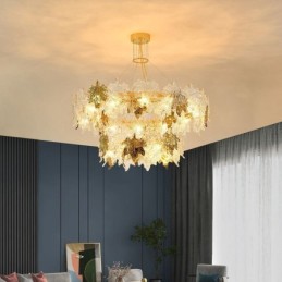 Lámpara colgante de hoja de arce con diseño de araña de cristal para decoración del hogar europea