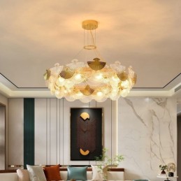 Lámpara colgante de cristal estilo europeo con forma de abanico