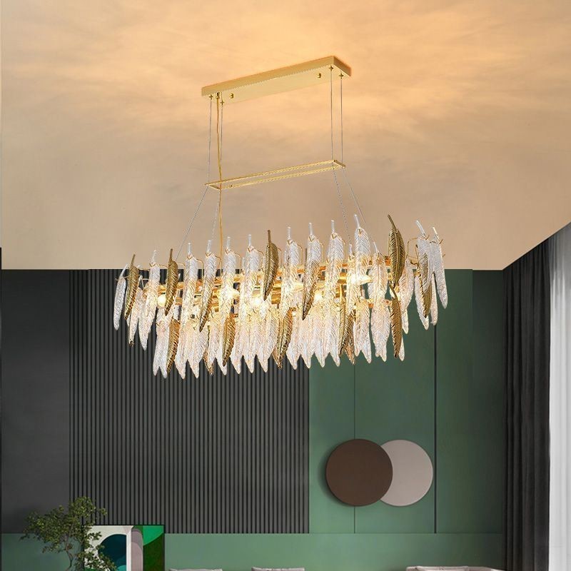 Lámpara colgante ovalada de plumas de cristal artístico