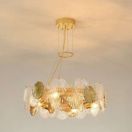 Lámparas de araña modernas de cristal con forma de concha para comedor Lámparas de araña modernas de cristal con forma de concha para comedor