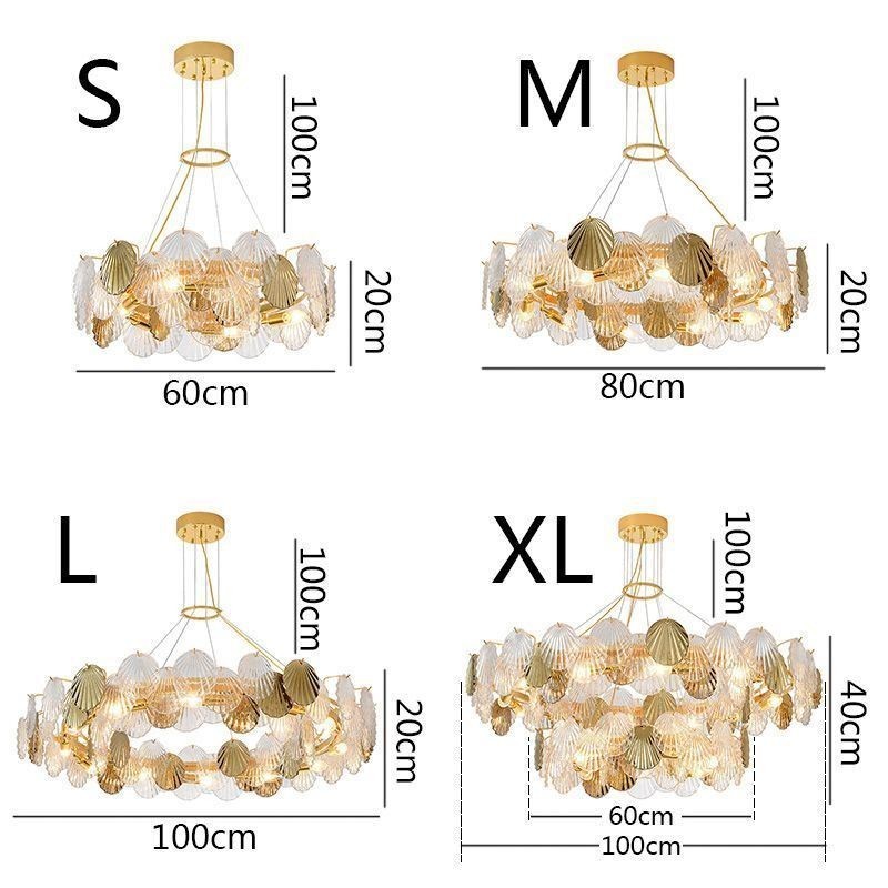 Lámparas de araña modernas de cristal con forma de concha para comedor