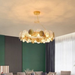 Lámparas de araña modernas de cristal con forma de concha para comedor