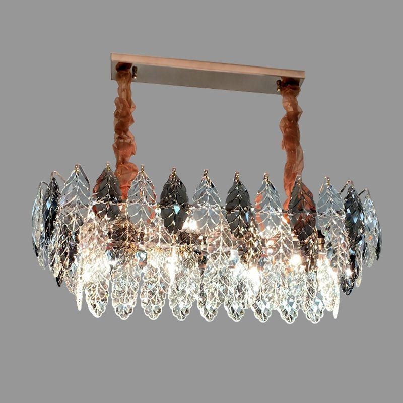 Lámpara colgante de hierro europea, lámpara de araña creativa de cristal con forma de hoja
