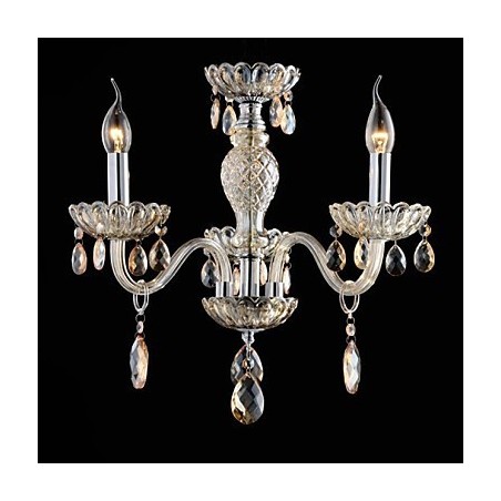 Lámpara de araña de cristal estilo palacio de 3 luces con bombilla de vela