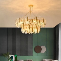 Lámpara de techo redonda con plumas de cristal artístico