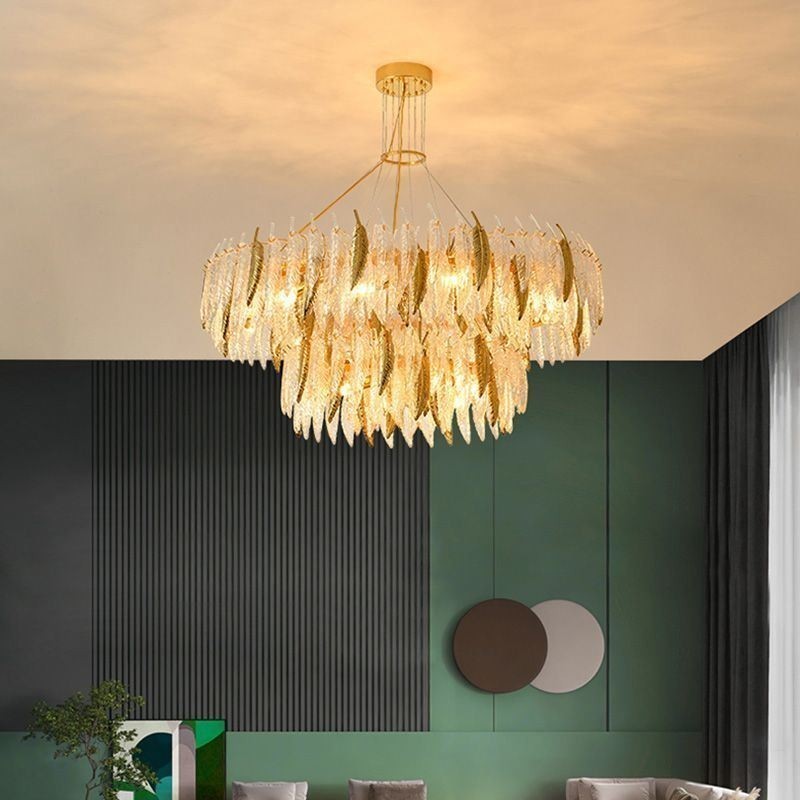 Lámpara de techo redonda con plumas de cristal artístico