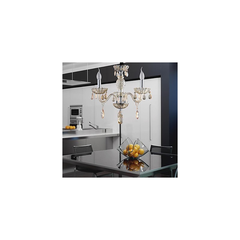 Lámpara de araña de cristal estilo palacio de 3 luces con bombilla de vela