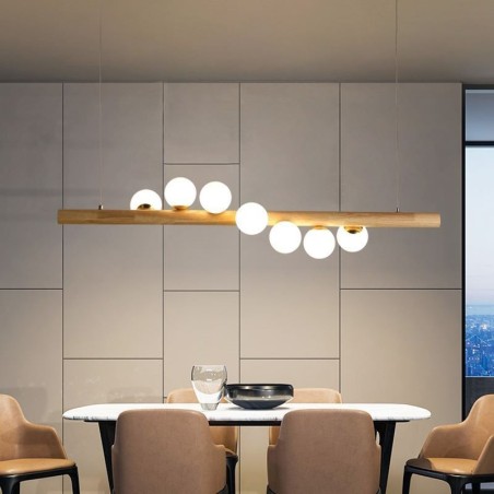 Lámpara colgante de tiras de madera con diseño de frijol mágico Lámpara colgante de tiras de madera con diseño de frijol mágico