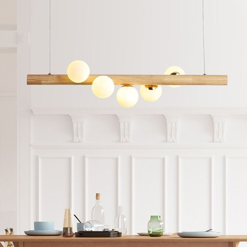 Lámpara colgante de tiras de madera con diseño de frijol mágico