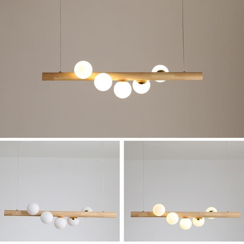 Lámpara colgante de tiras de madera con diseño de frijol mágico