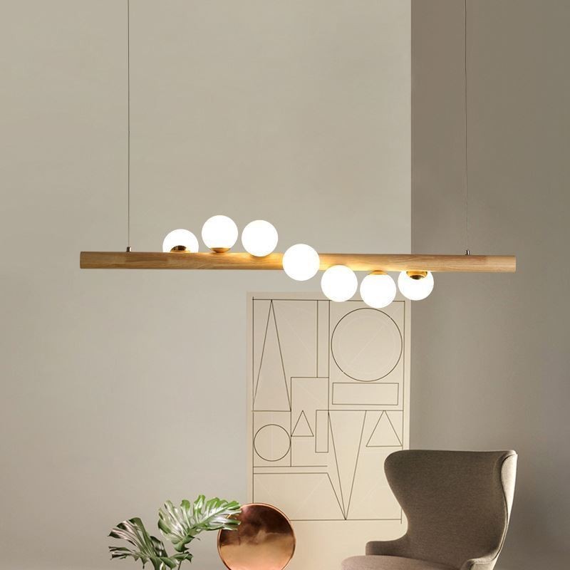 Lámpara colgante de tiras de madera con diseño de frijol mágico