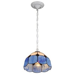 Lámpara de araña estilo mini Country Garage blanca + luces de cristal azul