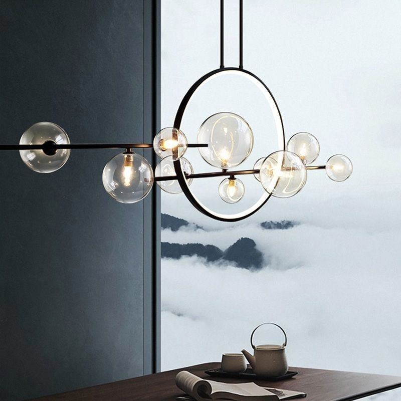 Lámpara colgante moderna de metal con burbujas de cristal transparente