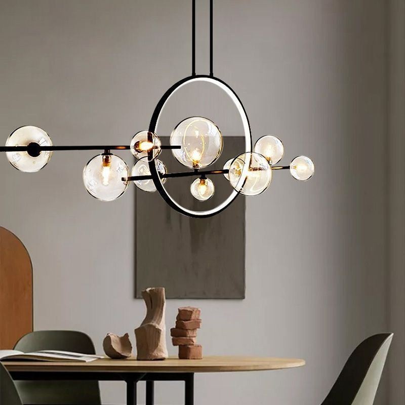 Lámpara colgante moderna de metal con burbujas de cristal transparente