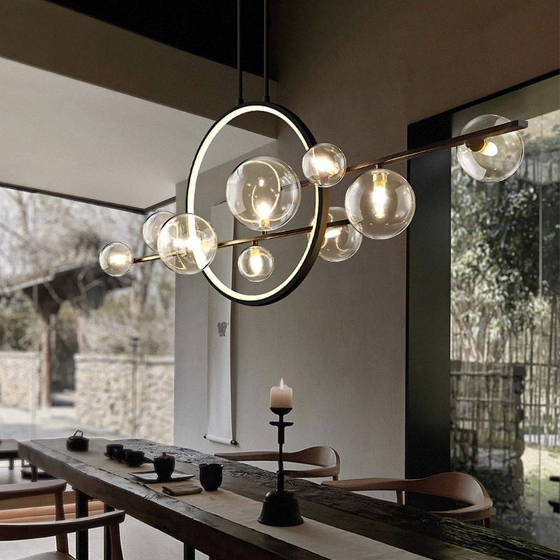 Lámpara colgante moderna de metal con burbujas de cristal transparente