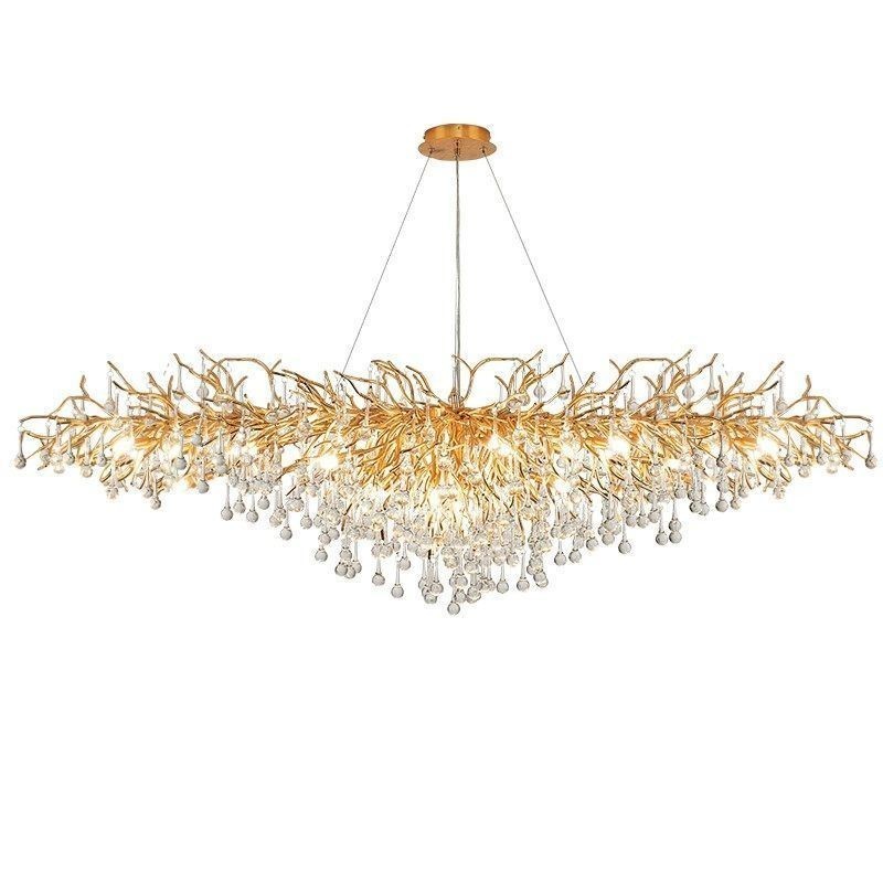 Lámpara colgante de techo moderna de cristal de lujo dorada para comedor
