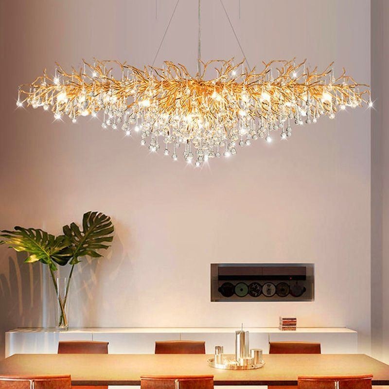 Lámpara colgante de techo moderna de cristal de lujo dorada para comedor