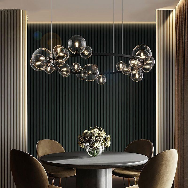 Lámpara de araña moderna y creativa de metal con burbujas de cristal transparente