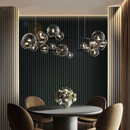 Lámpara de araña moderna y creativa de metal con burbujas de cristal transparente Lámpara de araña moderna y creativa de metal con burbujas de cristal transparente