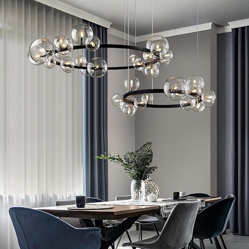 Lámpara de araña moderna y creativa de metal con burbujas de cristal transparente