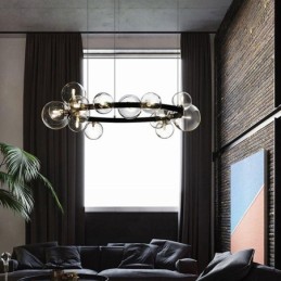 Lámpara de araña moderna y creativa de metal con burbujas de cristal transparente
