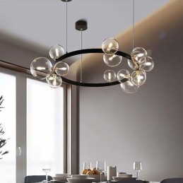 Lámpara de araña moderna y creativa de metal con burbujas de cristal transparente
