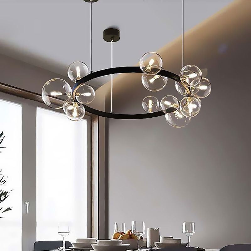 Lámpara de araña moderna y creativa de metal con burbujas de cristal transparente
