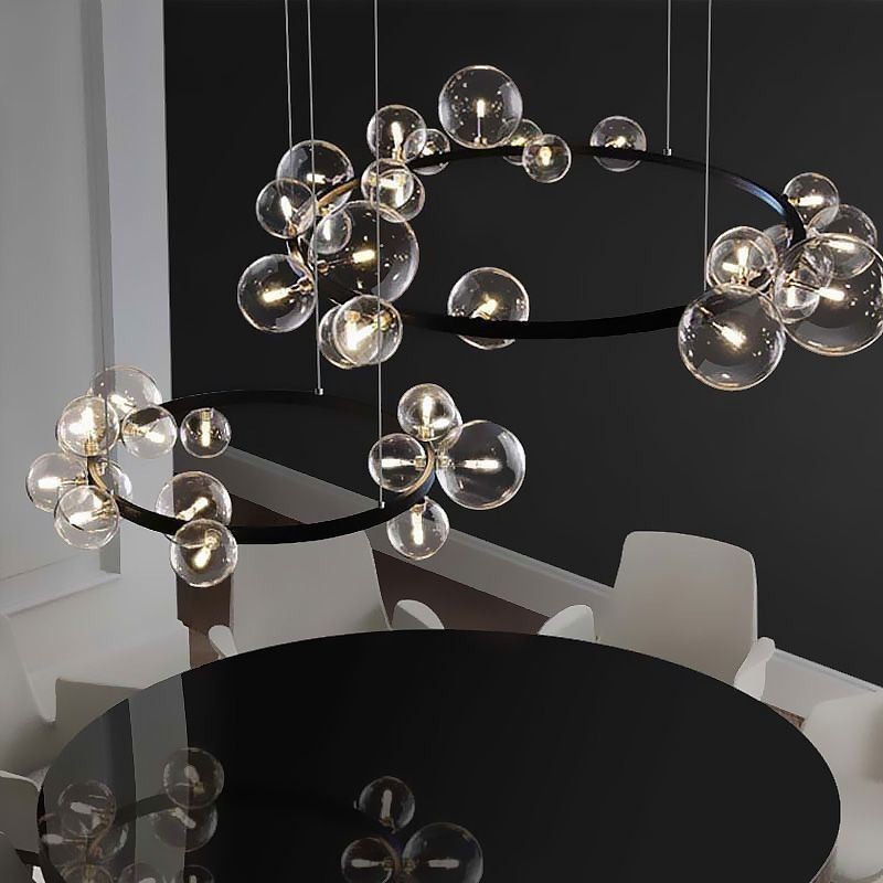 Lámpara de araña moderna y creativa de metal con burbujas de cristal transparente