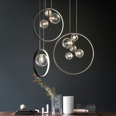 Lámpara colgante nórdica con burbujas de cristal y círculos, lámpara de salón moderna Lámpara colgante nórdica con burbujas de cristal y círculos, lámpara de salón moderna