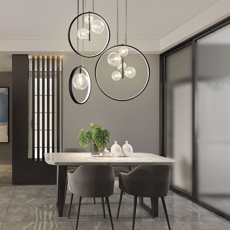 Lámpara colgante nórdica con burbujas de cristal y círculos, lámpara de salón moderna