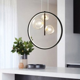 Lámpara colgante nórdica con burbujas de cristal y círculos, lámpara de salón moderna