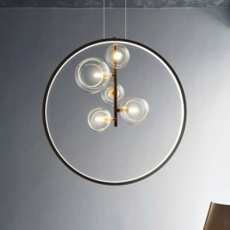 Lámpara colgante nórdica con burbujas de cristal y círculos, lámpara de salón moderna