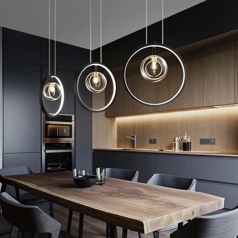 Lámpara colgante nórdica con burbujas de cristal y círculos, lámpara de salón moderna