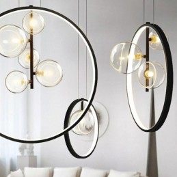 Lámpara colgante nórdica con burbujas de cristal y círculos, lámpara de salón moderna