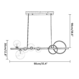 Lámpara colgante moderna de burbujas de vidrio con soporte largo negro