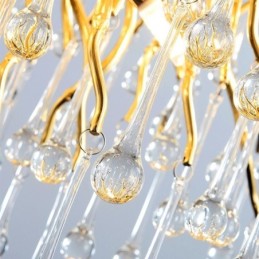 Lámpara colgante nórdica de cristal con forma de flor y pantalla redonda, de lujo, dorada