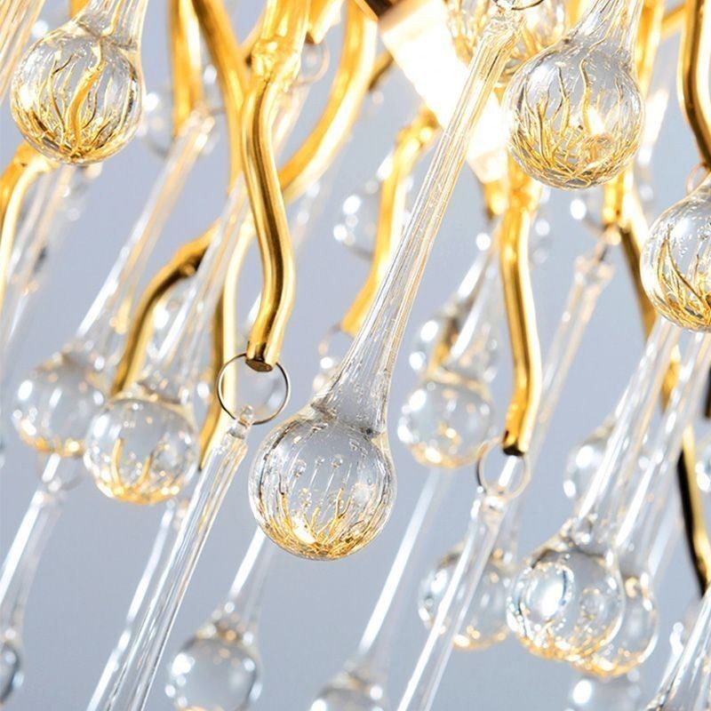 Lámpara colgante nórdica de cristal con forma de flor y pantalla redonda, de lujo, dorada