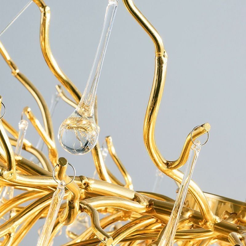 Lámpara colgante nórdica de cristal con forma de flor y pantalla redonda, de lujo, dorada