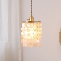 Lámpara de araña clásica moderna con pantalla de concha blanca, lámpara colgante de techo