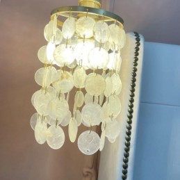 Lámpara de araña clásica moderna con pantalla de concha blanca, lámpara colgante de techo