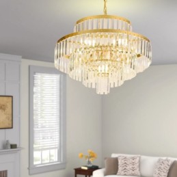 Lámpara colgante de cristal dorado de 4 niveles, iluminación de techo, 7 luces