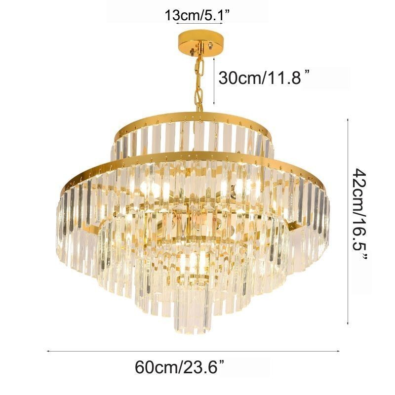 Lámpara colgante de cristal dorado de 4 niveles, iluminación de techo, 7 luces