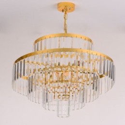 Lámpara colgante de cristal dorado de 4 niveles, iluminación de techo, 7 luces