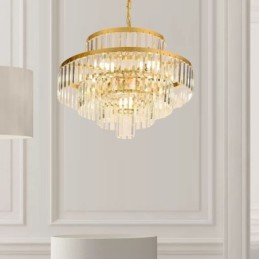 Lámpara colgante de cristal dorado de 4 niveles, iluminación de techo, 7 luces