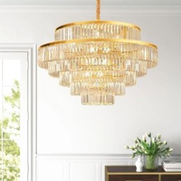 Lámpara colgante de cristal dorado de 5 niveles, iluminación de techo, 7 luces