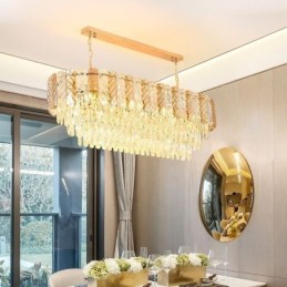 Lámpara colgante de cristal moderna, lámpara colgante ovalada de lujo