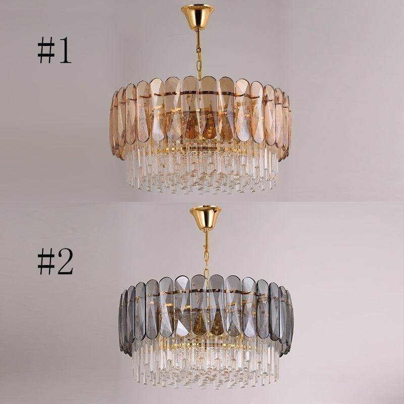 Lámpara colgante de lujo de cristal dorado para techo
