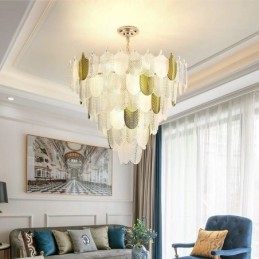 Lámpara colgante de techo con forma de hoja elegante de cristal
