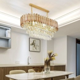Lámpara colgante de cristal moderna, lámpara de techo ovalada de lujo
