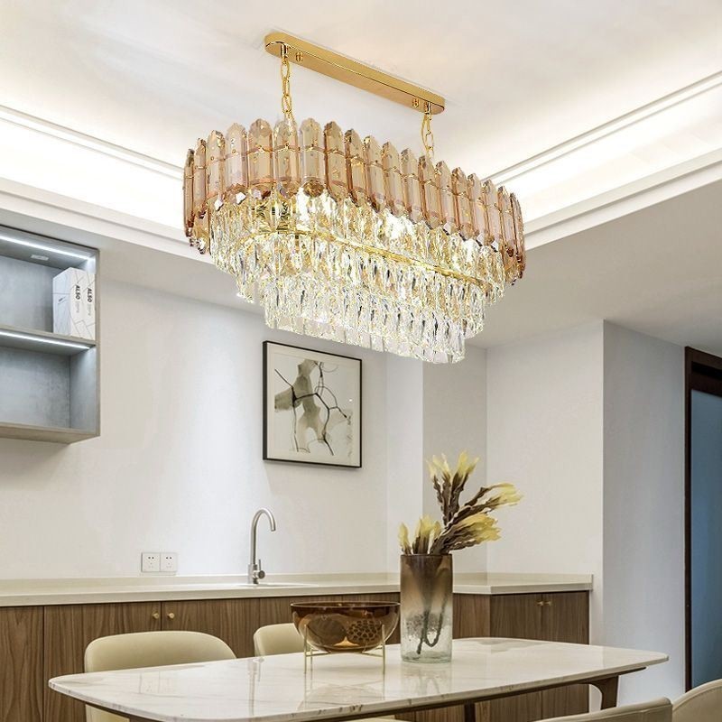 Lámpara colgante de cristal moderna, lámpara de techo ovalada de lujo
